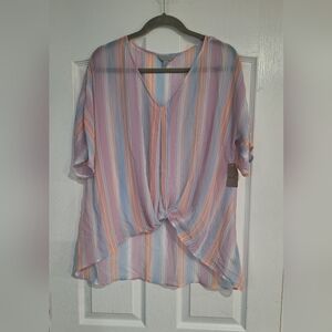 Striped V-Neck Women Top